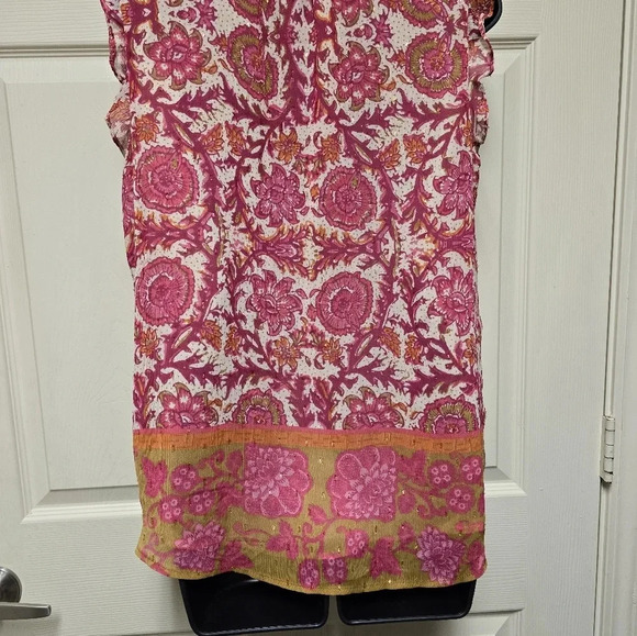 Joie Floral Metallic Boho Sleeveless Blouse Women’s M Boho Ruffle Trim V Neck - Picture 13 of 17